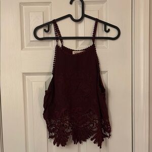 Elegant Burgundy Lace Trim Top